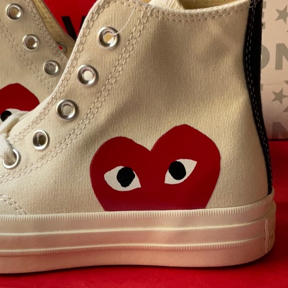 ❤️  DES GARÇONS PLAY X CONVERSE CHUCK TAYLOR HIDDEN HEART HIGH TOP SNEAKERS NWT - Picture 9 of 16